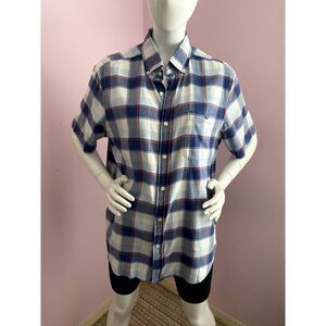 Vineyard Vines Tucker Plaid Shirt Men Short Sleeve Stretch Blue